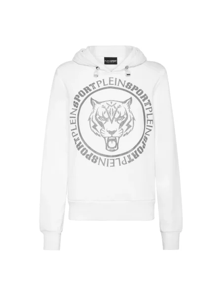 Bluza z kapturem Plein Sport z kapturem w tygrysie prążki biała