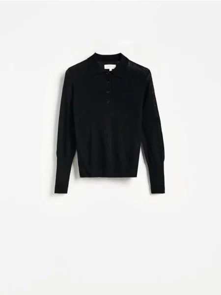 Tricou polo Reserved de lână negru
