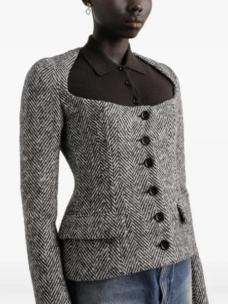 Geacă Dolce & Gabbana cu model herringbone gri
