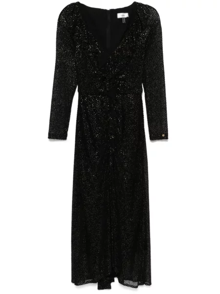 Rochie midi Nissa cu buline din tul până la genunchi negru