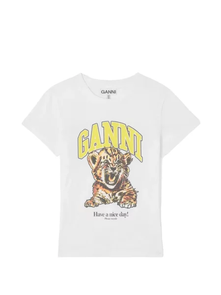 Тениска Ganni с принт бяло