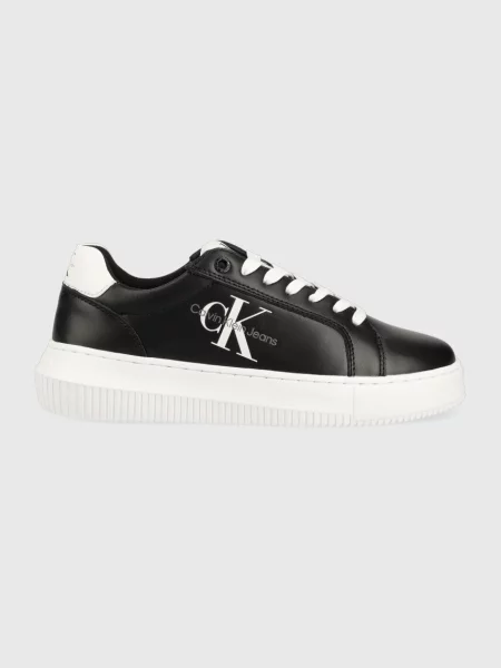 Кожени маратонки Calvin Klein Jeans CHUNKY CUPSOLE MONOLOGO W черно