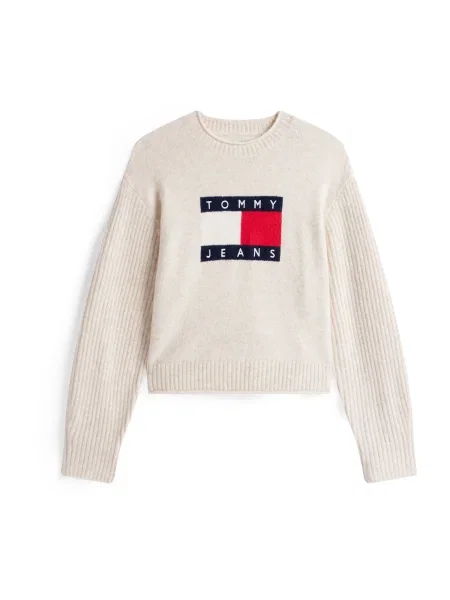 Pulover Tommy Jeans de lână bej