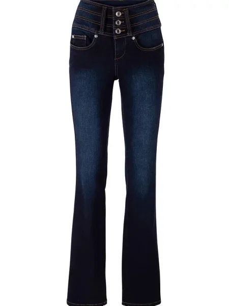 Modelujące jeansy krój bootcut high waist niebieskie