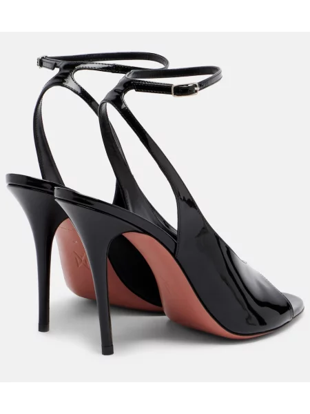 Sandale Amina Muaddi din piele de lac slingback negru