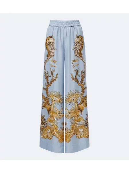 Pantaloni palazzo La Doublej de mătase cu imagine