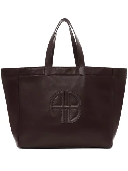 Geanta de piele Anine Bing din piele mari cu autograf roșu