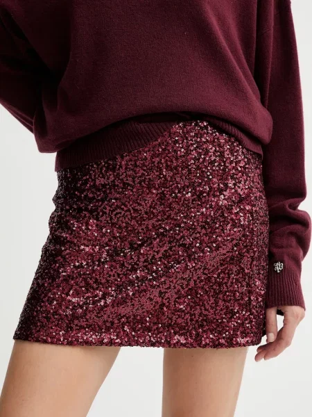 Answear.LAB spódnica mini rozkloszowana bordowy