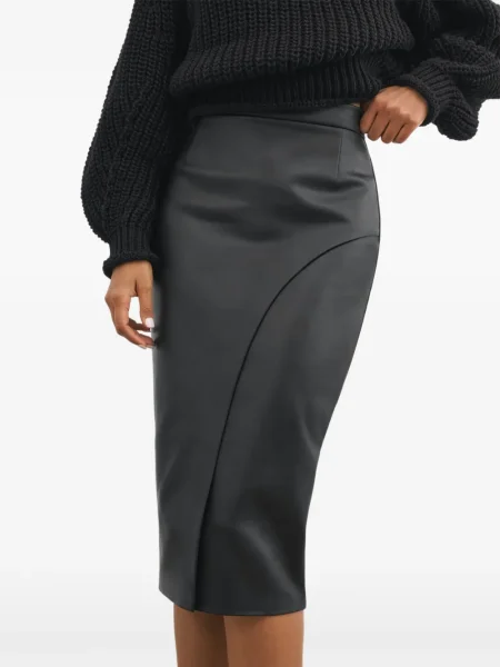 Fustă midi Marcella până la genunchi cu crăpătură negru