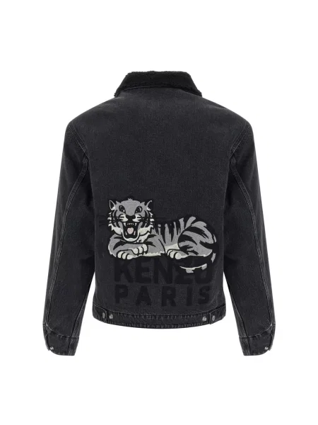 Kenzo kurtka jeansowa Happy Tiger Utility Fleece przejściowa czarny
