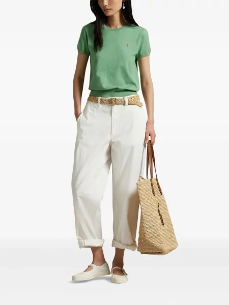 Tricou Polo Ralph Lauren din piele cu broderie în carouri maro