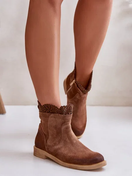 Боти Lewski Shoes с плосък ток кафяво