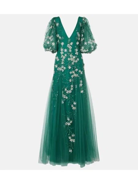 Rochie Costarellos cu model floral din tul verde