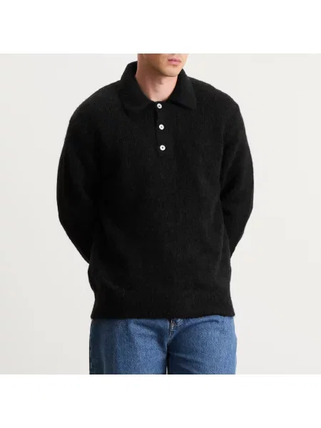 Norse Projects sweter wełniany Rasmus Relaxed Brushed Polo czarny