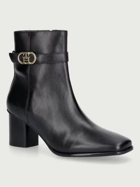 Botine Tommy Hilfiger Th Strap Leather Block Heel Boot negru