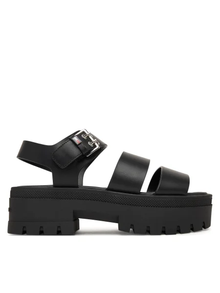 Sandale Tommy Jeans Tjw Straps Leather Max Sandal negru