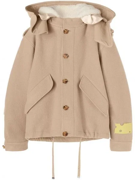 Къс парка Off-white с качулка бяло