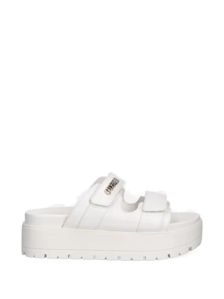Papuci Guess cu bretele cu autograf alb