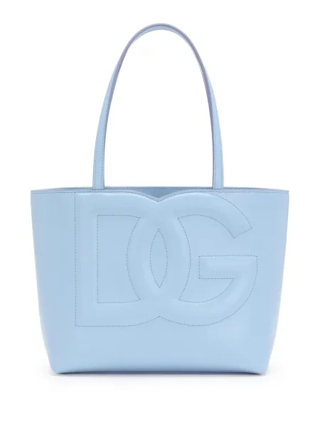 Geantă shopper Dolce & Gabbana din piele cu autograf albastru