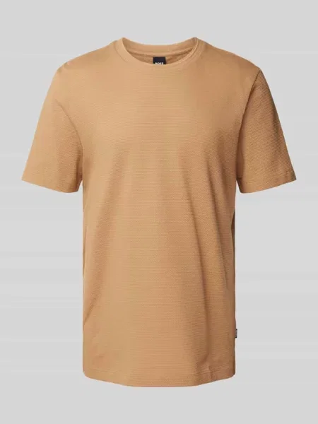 T-shirt z prążkowanym okrągłym dekoltem model ‘TIBURT’ Boss beżowa