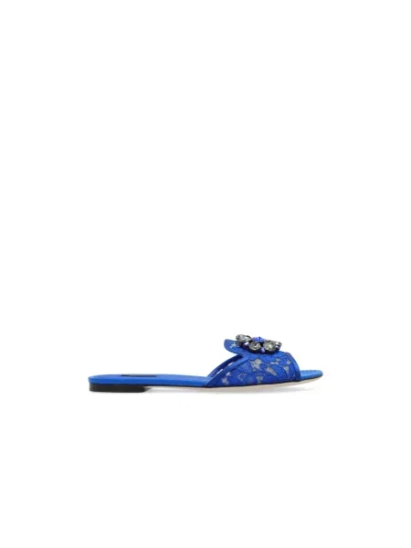Klapki Dolce And Gabbana skórzane niebieskie