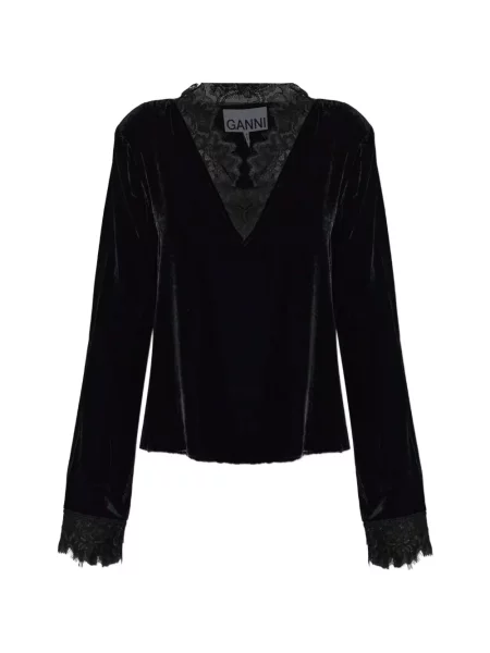 Top Ganni de catifea negru