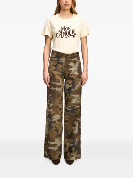 Blugi cu picior larg Cinq A Sept cu model camuflaj verde