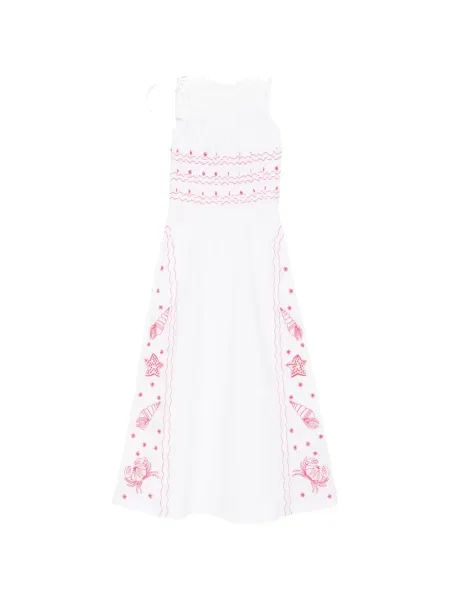 Rochie midi Maison Labiche cu model floral până la genunchi de costum alb