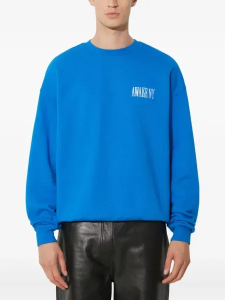 Hanorac crewneck Awake Ny cu broderie albastru