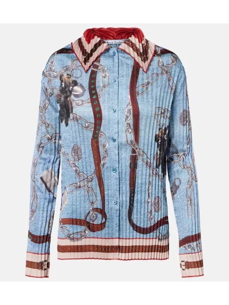 Cămașă Acne Studios cu imagine plisată albastru