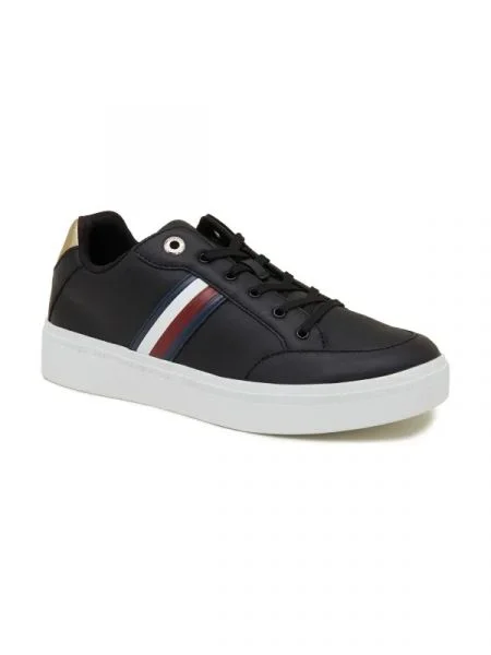 Tommy Hilfiger Bőr sneakers tornacipő ELEVATED GLOBAL STRIPES fekete