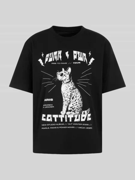 T-shirt z nadrukiem z motywem Catitude Marc Cain czarna
