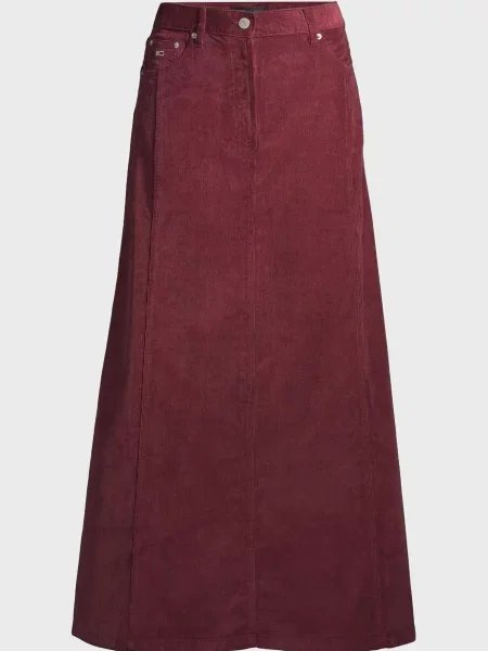 Вельветовая макси джинсовая юбка Tommy Jeans бордовая