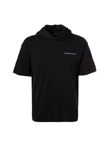 Koszulka Emporio Armani z kapturem z logo niebieska