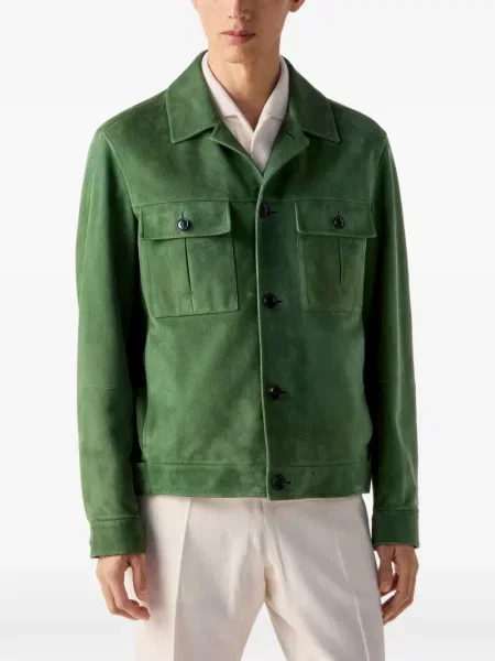 Geacă Zegna din piele de căprioară verde