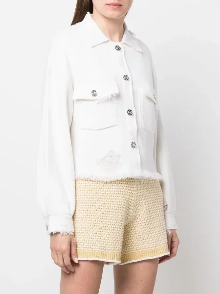 Kurtka jeansowa Barrie z frędzli biała