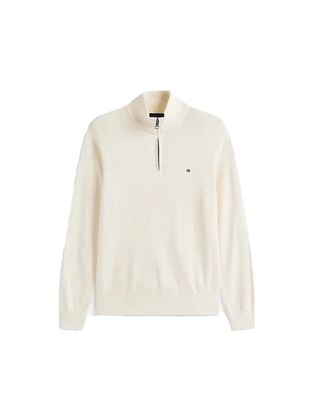 Tommy Hilfiger Pulover ZIP MOCK cu adaos de cașmir bej