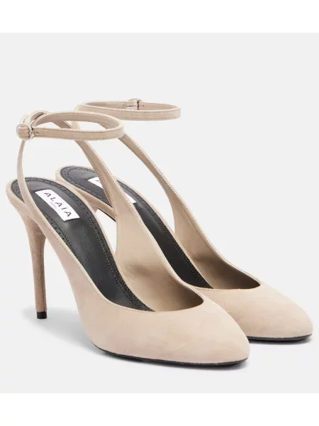 Pantofi cu toc Alaïa din piele de căprioară bej