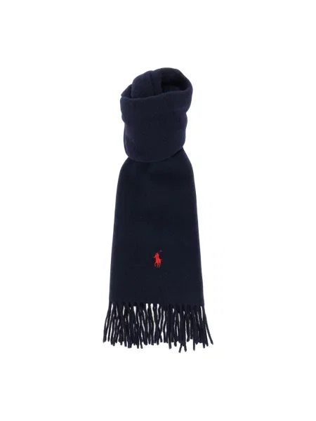 Szal Polo Ralph Lauren z frędzli wełniana niebieska