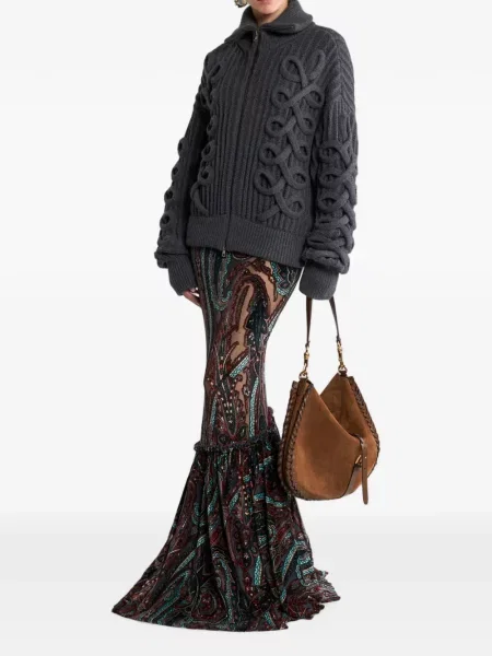 Lung rochie Etro cu model paisley din jacard negru