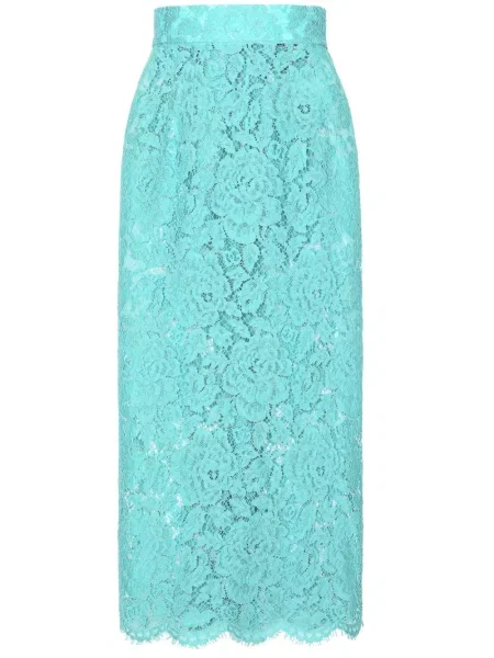 Fustă midi Dolce & Gabbana cu model floral din dantelă până la genunchi albastru