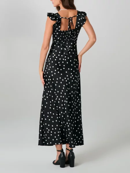 Міді сукня в горох з воланами чорний