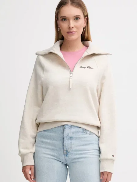 Dukserica Tommy Hilfiger za žene bez uzorka bež