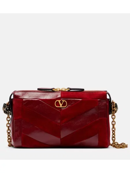 Geanta crossbody Valentino Garavani din piele de căprioară roșu