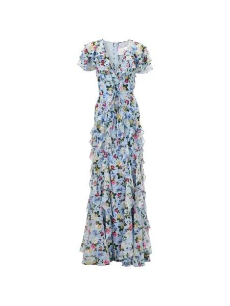 Rochie maxi Carolina Herrera cu model floral cu imagine albastru