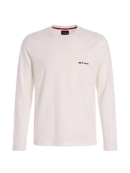 Lung tricou Kiton cu broderie alb