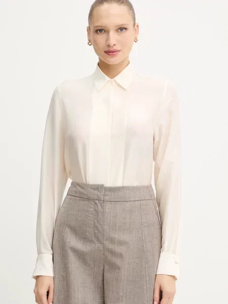 BOSS koszula z wełną regular z kołnierzykiem klasycznym beżowy