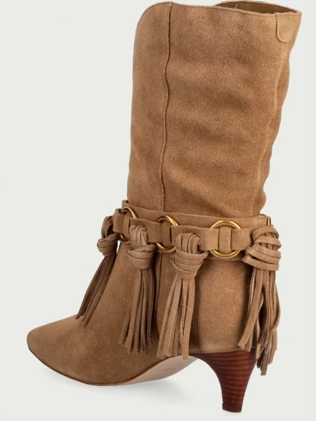 MICHAEL Michael Kors botki zamszowe Daniela Fringe Mid Boot beżowe