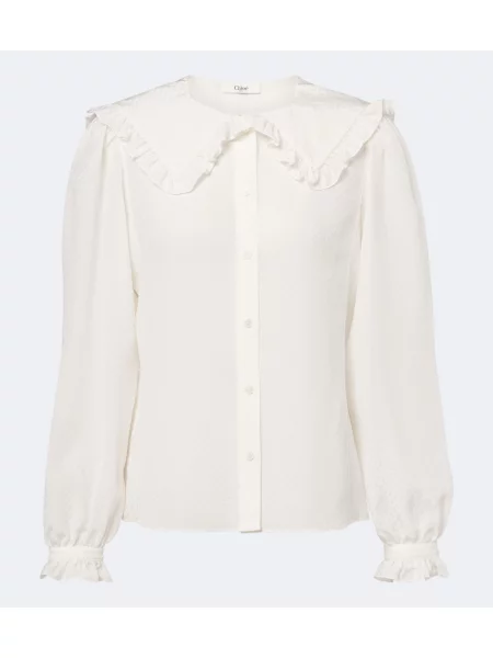 Bluză Chloé cu broderie de mătase cu legături alb