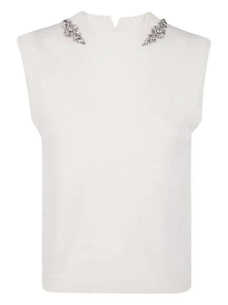 Top Semicouture bez rękawów z kryształkami biały